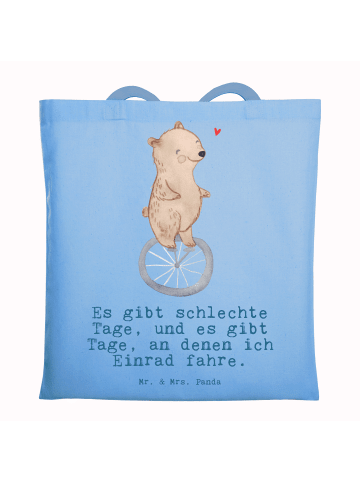 Mr. & Mrs. Panda Tragetasche Bär Einrad fahren mit Spruch in Sky Blue