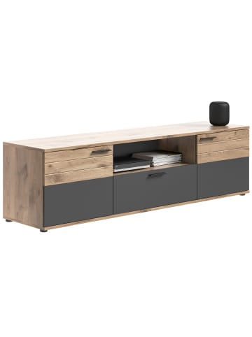xonox.home Lowboard groß  (B/H/T: 194x53x47 cm) in Nox Oak Nachbildung und Basalt grau