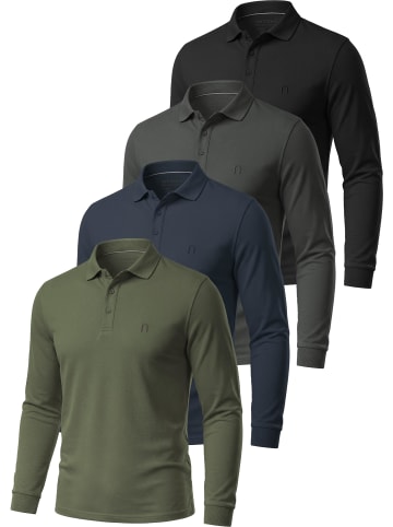 normani 4er Set Herren Langarm Poloshirt Lyroe in Schwarz/Anthrazit/Navy/Oliv