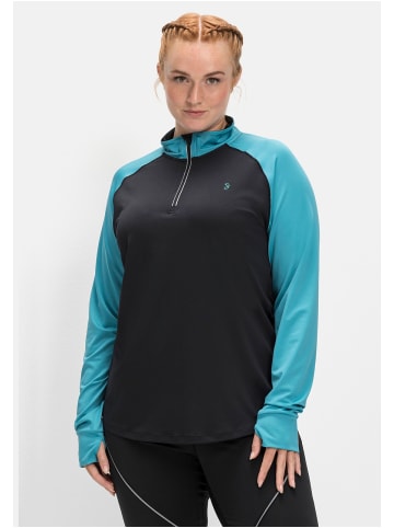 sheego Langarmshirt in schwarz-türkis