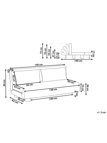 Beliani Schlafsofa ABISKO in Beige/Schwarz/Braun - (W) 140 x (H) 80 x (L) 82 cm