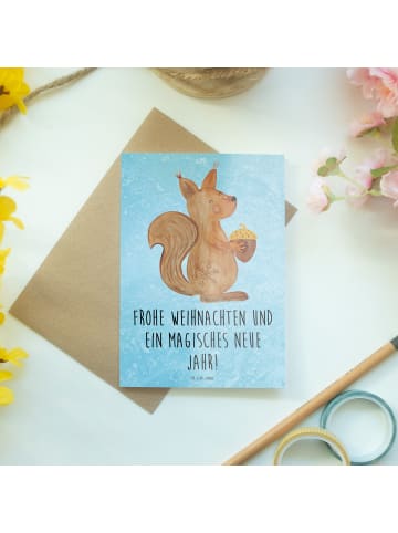 Mr. & Mrs. Panda Motivkarte Eichhörnchen Weihnachten mit Spruch in Eisblau
