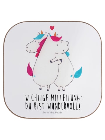 Mr. & Mrs. Panda Holzuntersetzer Einhorn Mitteilung mit Spruch in Weiß