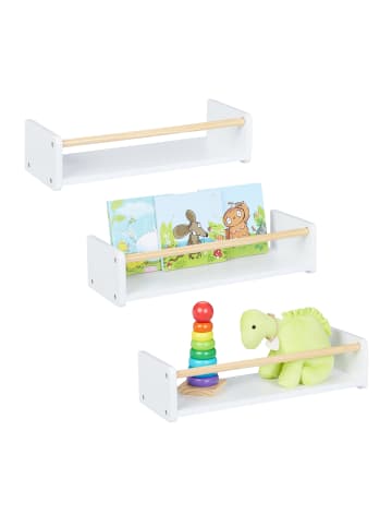 relaxdays 3 x Kinderregal in Weiß/ Natur - (B)50 x (H)12 x (T)18 cm