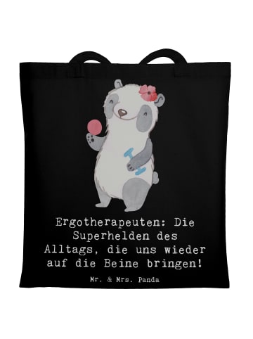 Mr. & Mrs. Panda Stoffbeutel Ergotherapeutin Superhelden mit Spruch in Schwarz