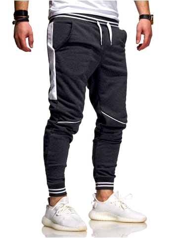 behype Jogginghose - MP1317 Lange Sporthose Trainingshose in Dunkelgrau-Weiß