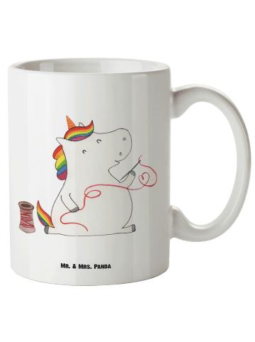 Mr. & Mrs. Panda Großer Kaffeepott Einhorn Näherin ohne Spruch in Weiß