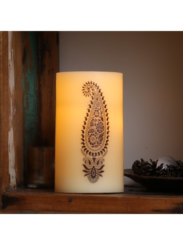 MARELIDA XXL LED Kerze Ornament Echtwachs flackernd in creme - H: 20cm