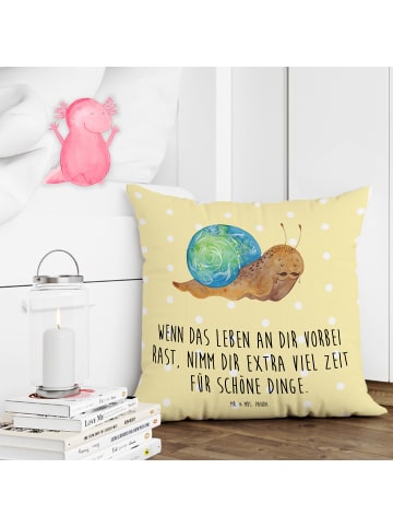 Mr. & Mrs. Panda Zierkissen Schnecke Sir mit Spruch in Gelb Pastell