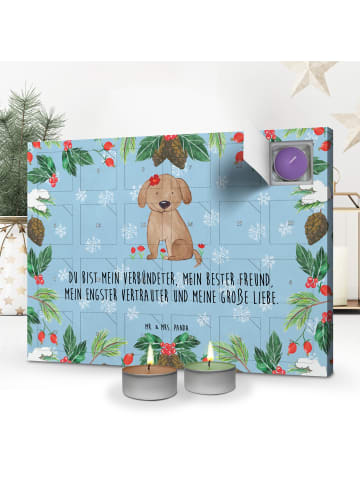 Mr. & Mrs. Panda adventskalender mit kerzen Hund Dame mit Spruch in Eisblau