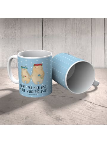 Mr. & Mrs. Panda Kindertasse Bären mit Blumenkranz mit Spruch in Blau Pastell