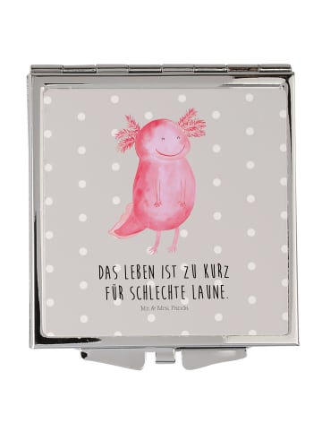 Mr. & Mrs. Panda Quadratischer Spiegel Axolotl Glücklich mit Spruch in Grau Pastell