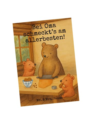 Mr. & Mrs. Panda Postkarte Oma Backen Design mit Spruch in Weiß