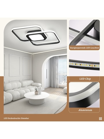 ZMH Deckenleuchte LED 2-flammige eckig in schwarz dimmbar 48W Flurlampe L 50cm