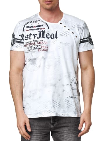 Rusty Neal T-Shirt mit Seitlicher Knopfleiste und Logo-Print in Weiß