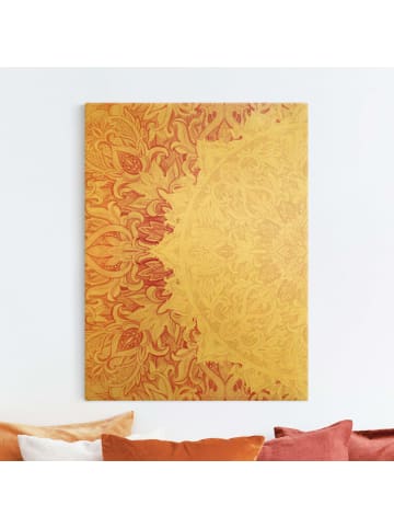 WALLART Leinwandbild Gold - Mandala Aquarell Ornament Halbkreis in Creme-Beige