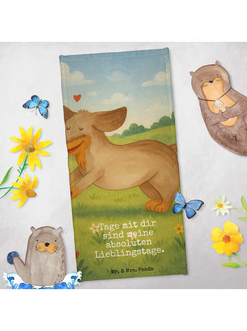 Mr. & Mrs. Panda Kinderhandtuch Hund Dackel Design mit Spruch in Grau Pastell