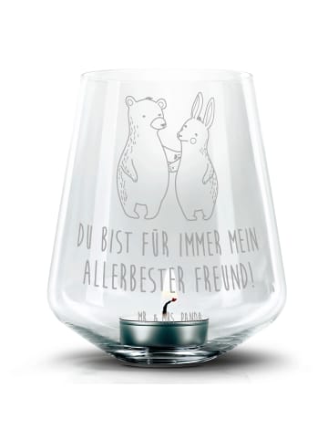 Mr. & Mrs. Panda Gravur Windlicht Bär und Hase Umarmen mit Spruch in Transparent