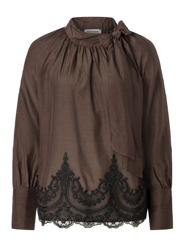More & More elegante Schluppen-Bluse, Spitzensaum in espresso brown