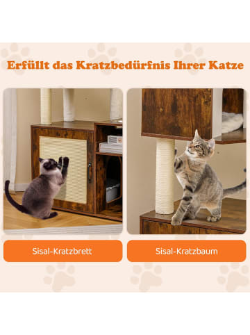 COSTWAY Kratzbaum mit Katzenklo Schrank in Braun