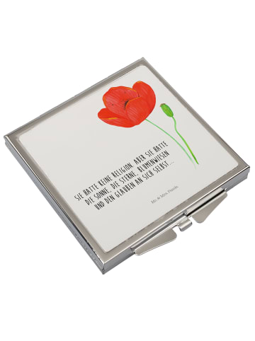 Mr. & Mrs. Panda Schminkspiegel Blume Mohnblume mit Spruch in Weiß