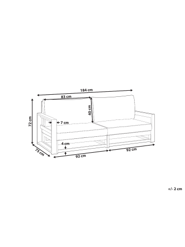 Beliani Gartensofa TIMOR in Braun/Grau/Beige - (W) 184 x (H) 72 x (L) 75 cm