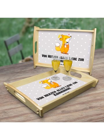 Mr. & Mrs. Panda Servierbrett Fuchs Kommunion mit Spruch in Grau Pastell