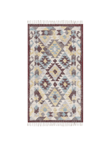 Beliani Geflochtener Teppich FENER in Bunt/Beige/Rot - (W) 80 x (H) 0.6 x (L) 150 cm