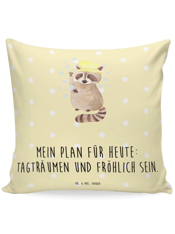 Mr. & Mrs. Panda Zierkissen Waschbär mit Spruch in Gelb Pastell