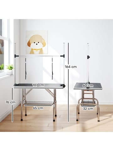 Pawhut Hundepflegetisch Schwarz 107L x 60B x 170H cm