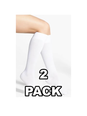 COFI 1453 Damen 2er Kniestrümpfe Lycra-Kniesocken mit 60 DEN Onesize in Weiß