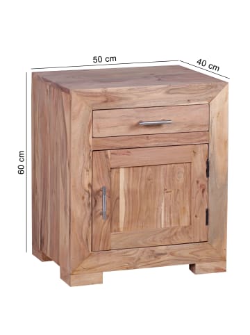 FineBuy Nachttisch in Braun / Akazie / 50x40x60