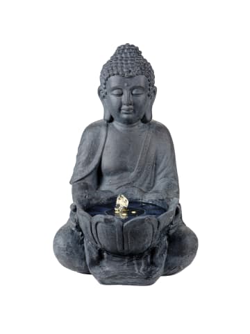 MARELIDA LED Solar Brunnen Buddha Gartenbrunnen H: 45cm in grau