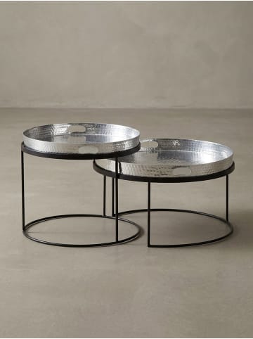 KADIMA DESIGN Couchtisch 2er Set Silber / Schwarz Metall Hammerschlag Satztisch in Silbern