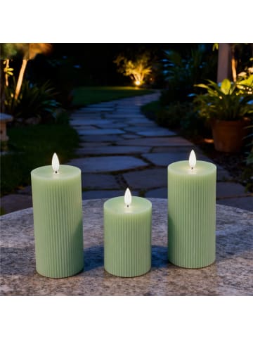 relaxdays 3 x LED Kerzen in Salbei