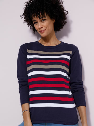 Sieh an! Rundhals-Pullover in marine-rot-geringelt