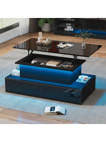 ABRIHOME Couchtisch in Schwarz Hochglanz 90x55x41 cm mit LED 4 Schubladen