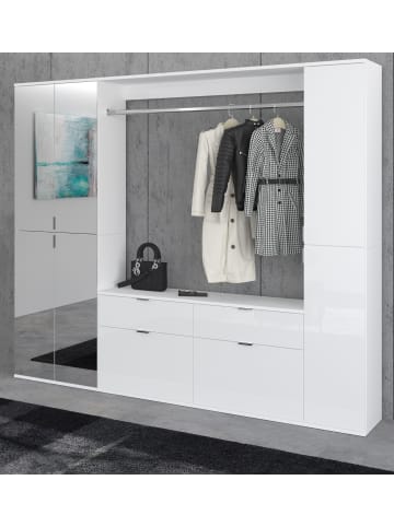 Inn.Furn Garderoben-Set weiß Hochglanz 212 cm mit Spiegel, Flurgarderobe