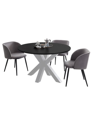 58 aufm Kessel ESSTISCH Rund ausziehbar Edda 10 130x130x78 Küchentisch Weiß/Schwarz