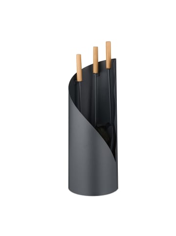 relaxdays 4-tlg. Kaminbesteck-Set in Grau/ Natur