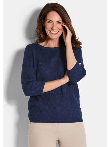 GOLDNER Kurzgröße:  Strickpullover Halbarm Baumwollpullover mit Struktur in marine