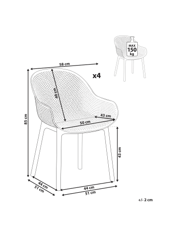 Beliani 4er-Set Gartenstuhl TIGGIANO in Orange