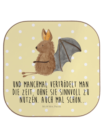 Mr. & Mrs. Panda Tassenuntersetzer Fledermaus Sitzen mit Spruch in Gelb Pastell