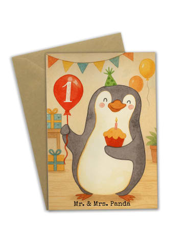Mr. & Mrs. Panda neujahrskarte 1. Geburtstag Pinguin Luftballon ... in Weiß