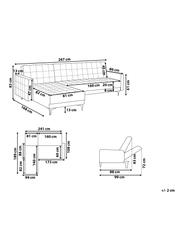 Beliani 2-tlg Schlafsofa ABERDEEN in Weiß/Schwarz