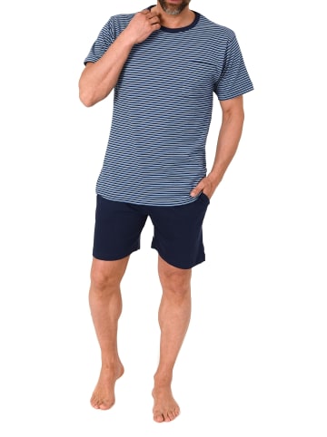 NORMANN Kurzarm Schlafanzug Pyjama Shorty Streifen in marine
