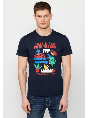 KOROSHI Kurzarm T-Shirt in blau