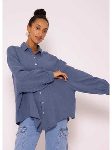 SASSYCLASSY Ultra Oversize Musselin-Blusenhemd kürzere Variante in Jeansblau