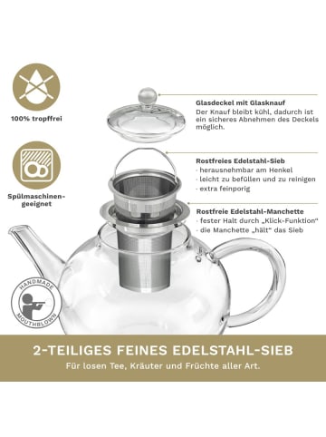 Creano Teekanne "flach 1,2L" aus hitzebeständigem Glas