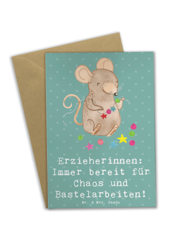 Mr. & Mrs. Panda Grußkarte Erzieherin Chaos mit Spruch in Meeresbrise